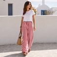 thumbnail image 7 of Stralyhd Palazzo Womens' Pants Straight Leg Summer Stripe Pants Casual Loose Lightweight Lounge Pants Drawstring Elastic Waisted Trousers with Pockets Vermilion S, 7 of 7