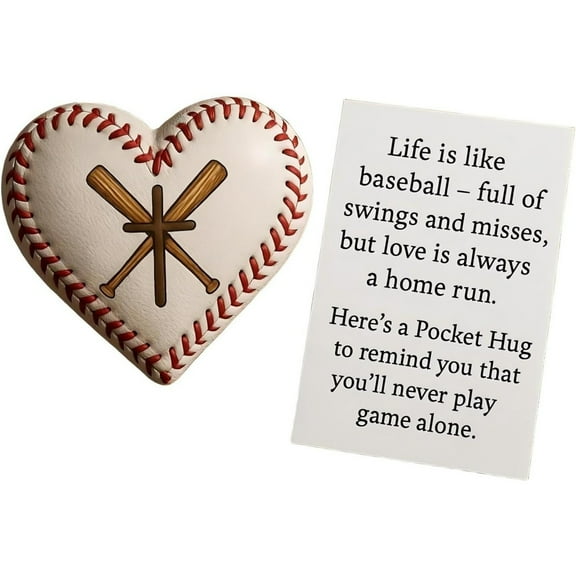 Baseball Pocket Hug Heart-Shaped Collectible – Inspirational Gift for Players & Fans with Crossed Bat Design and Motivational Card, Greeting Cards
