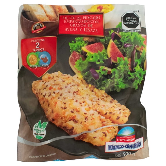 Filete de Pescado Blanco del Nilo Sierra Madre Congelado y Empanizado con Avena y Linaza 500 g