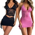thumbnail image 4 of Gupgi 2Pcs Femmes Dentelle Transparente Fleur Licou Cami Tops + Bodycon Mini Jupes, 4 of 4