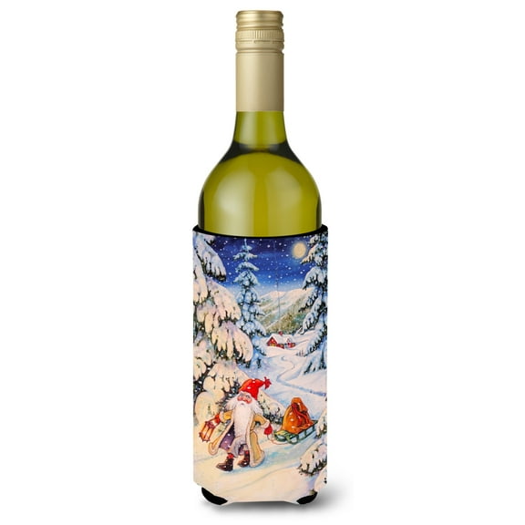 Christmas Gnome pulling a sled Wine Bottle Hugger