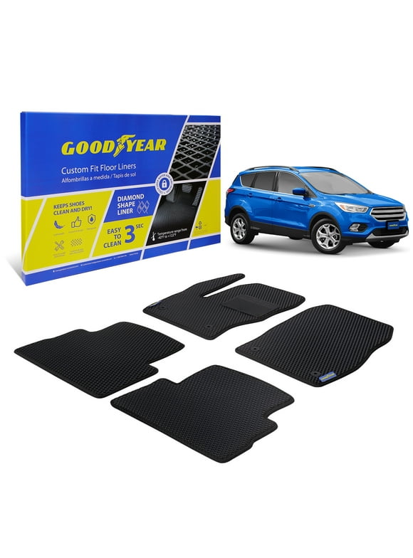 Goodyear Custom Fit Car Floor Liners for Ford Escape 2013-2019, Black/Black 4 Pc. Set, All-Weather Diamond Shape Liner Traps Dirt, Liquid, Rain and Dust, Precision Interior Coverage - GY007012
