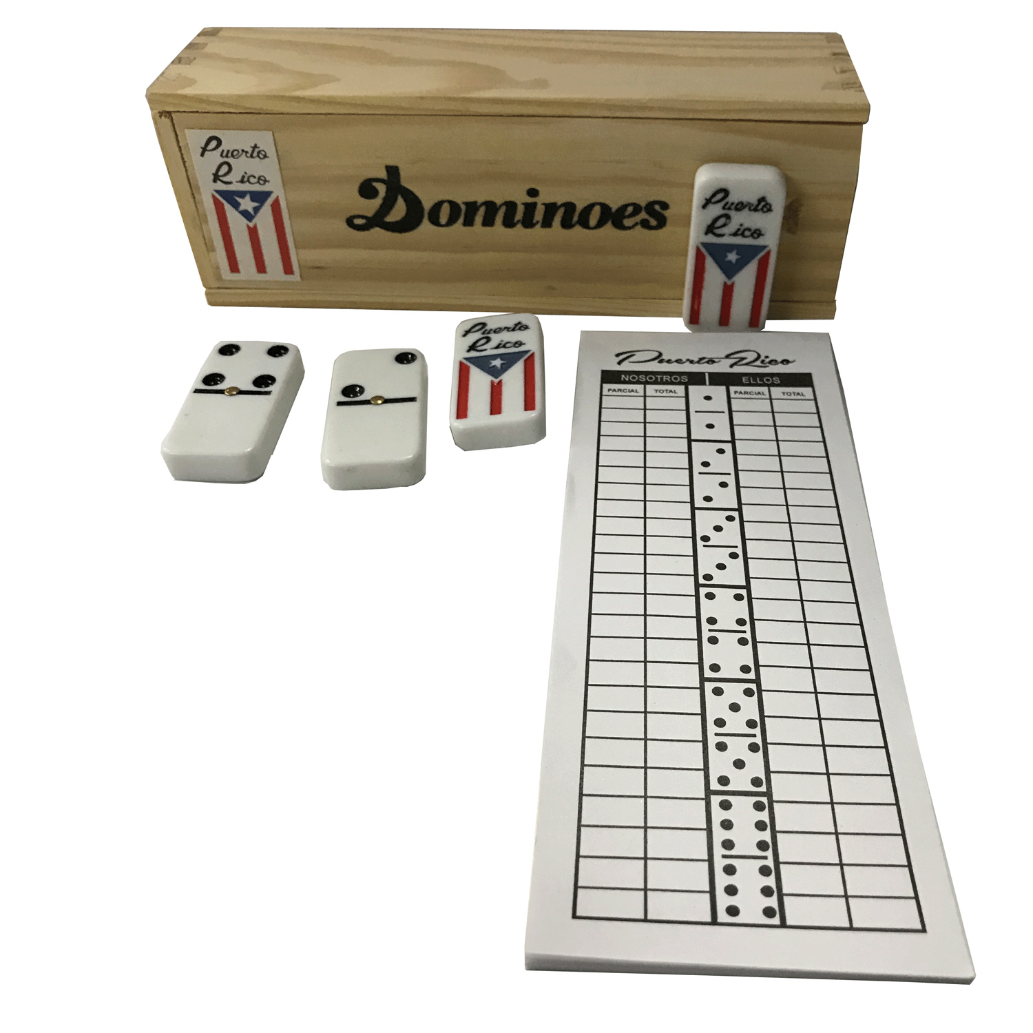 Puerto Rico Domino Set Jumbo Size Flag Includes Score pad Dominoes