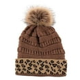 thumbnail image 4 of TAIAOJING Winter Beanie Hats for Men Women Cable Knit Pom Poms Lined Rolled Hems Leopard Print, 4 of 4
