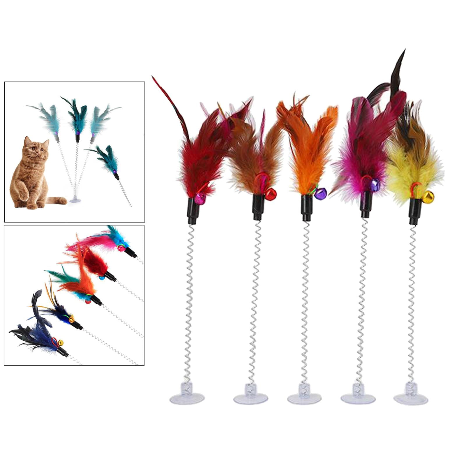 Cat Teaser (5 Pack), Metal Wire Spring Cat Toy with Feather and Teaser