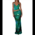 thumbnail image 3 of Conjunto de Falda Larga con Estampado Floral y Top Halter Trajes para Salir para Mujer Verde M, 3 of 9