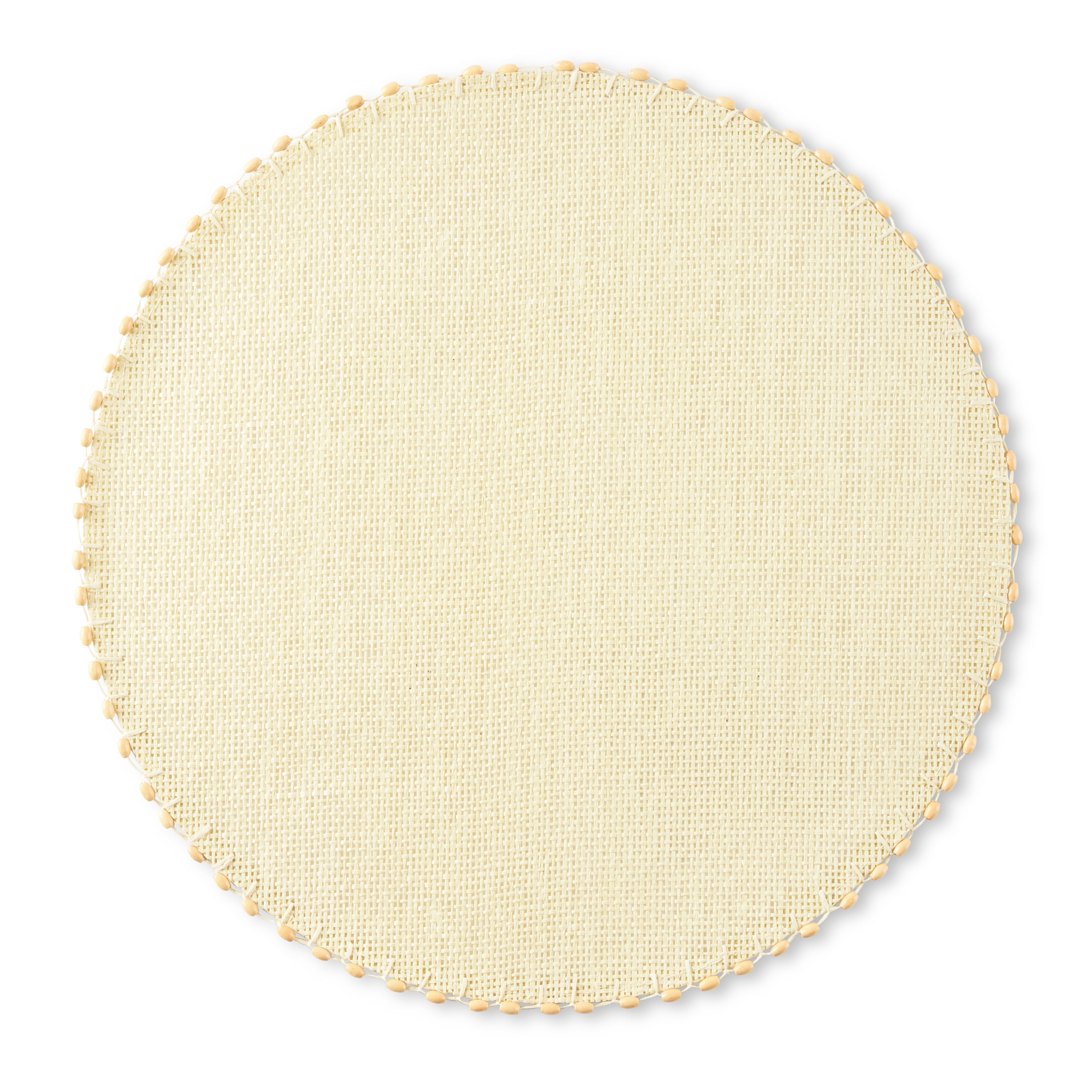 Martha Stewart Woven Water Resistant Lindos Fabric Placemat Set 6-Pack, 15" Round, Beige