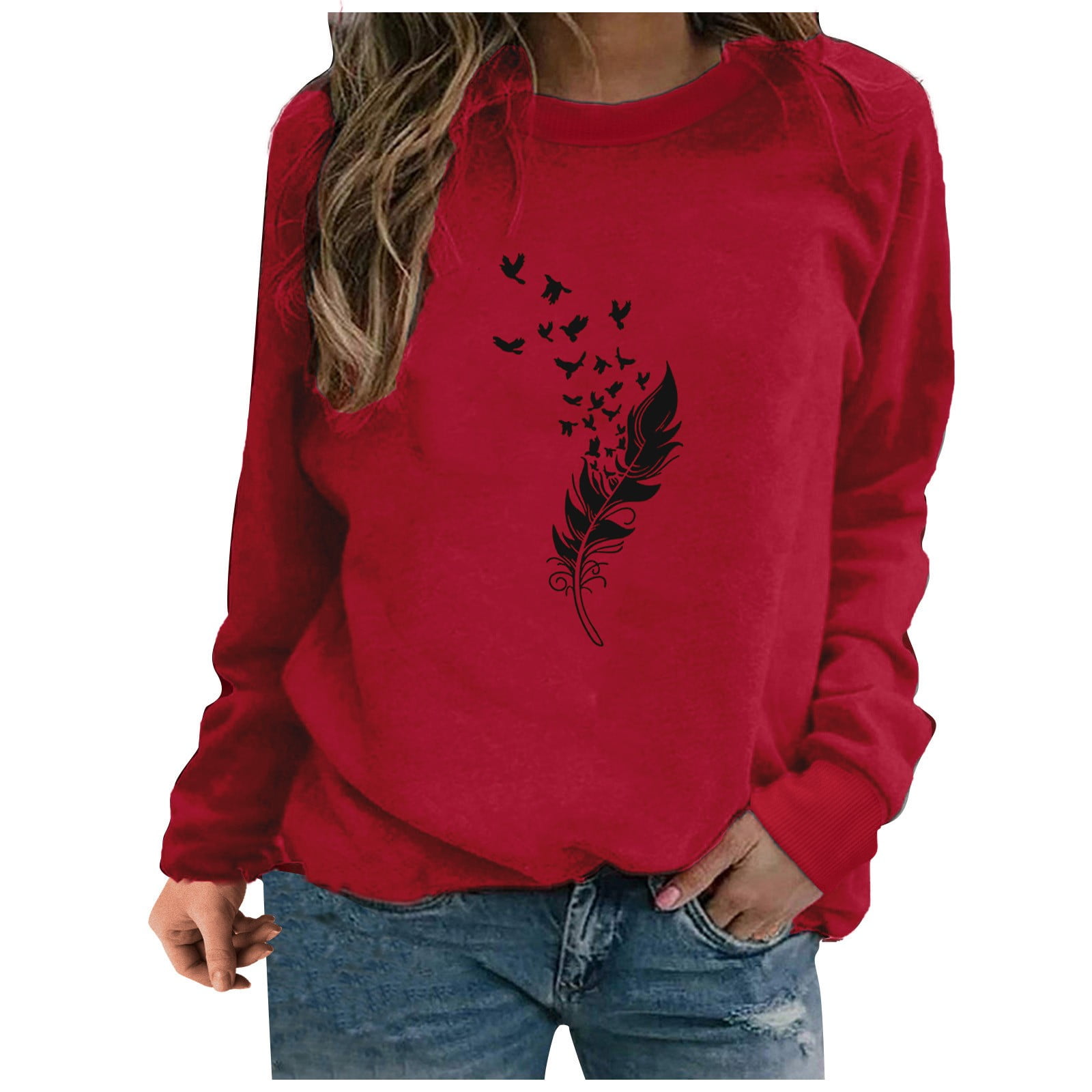 WaiiMak Hiver Femmes Décontracté Manches Longues Hauts Dames Sweat Imprimé Blouse