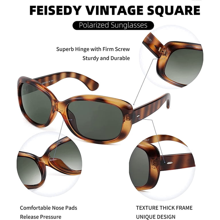 FEISEDY Vintage Square Polarized Sunglasses for Women Men  display picture 1