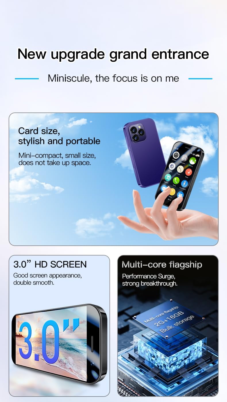 Mini Smart Phone Unlocked for Kids Tiny Smartphone Android 9.0 3Inches Portable Small Size Cellphone 2GB RAM 16GB ROM 5MP Backup Moible Phones Gift for Students