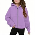 thumbnail image 2 of MKOSPLRT Kids Zip Up Hoodies Cropped Sweatshirts 5-14Y Oversized Long Sleeve Drop Shoulder Jackets Solid Fleece Warm Coats with Thumb Hole Pocket, 2 of 5