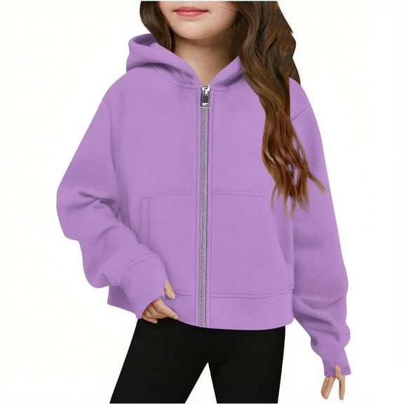 Spazoro Girls Swearshirts, Hooded Full Zip Long Sleeve Solid Color Casual Cardigan Tops for Girls Purple Size 9 T