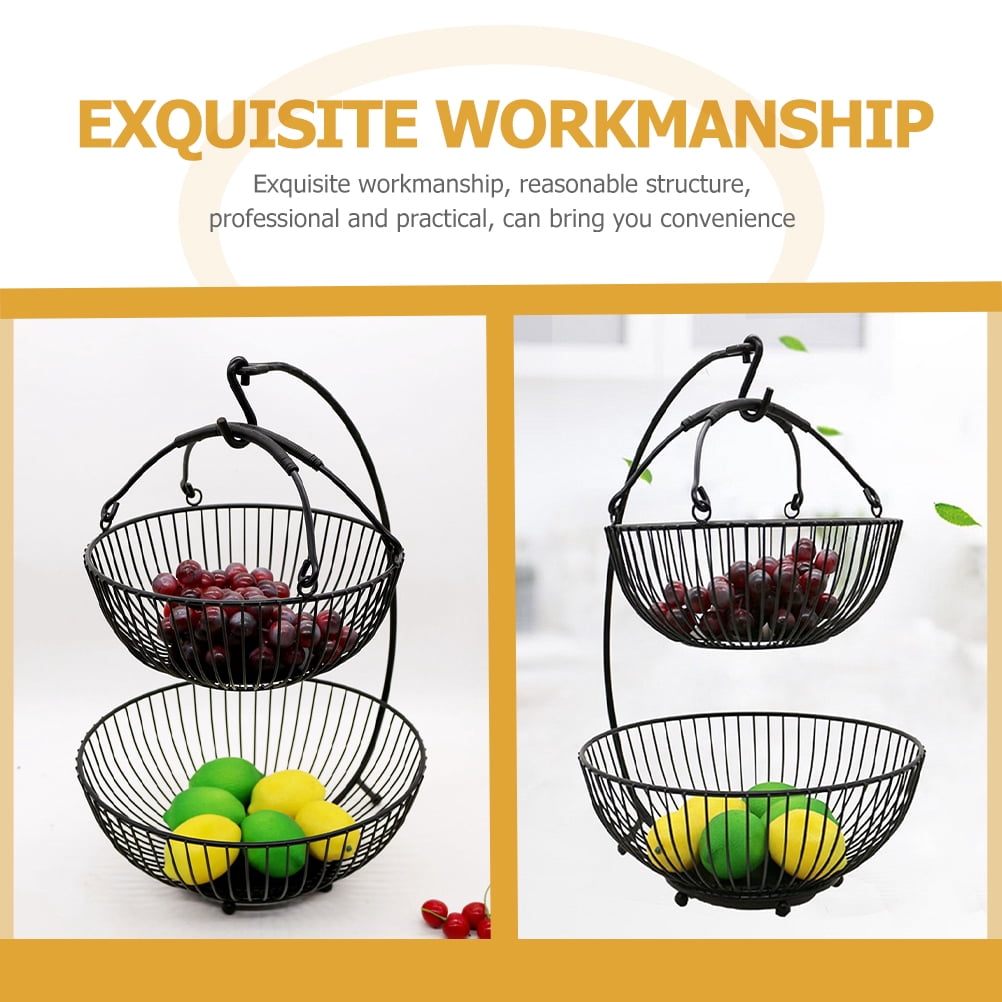 FRCOLOR  Storage Basket Fruit Bowl Divided Serving Tray with Lid Modern Black