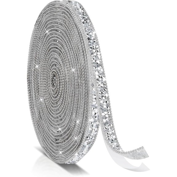 5 Yards Self Adhesive Diamond Crystal Rhinestone Ribbons - Sliver Rhinestone Strips for Crafts, Fabric, Car, Shoes & Decor