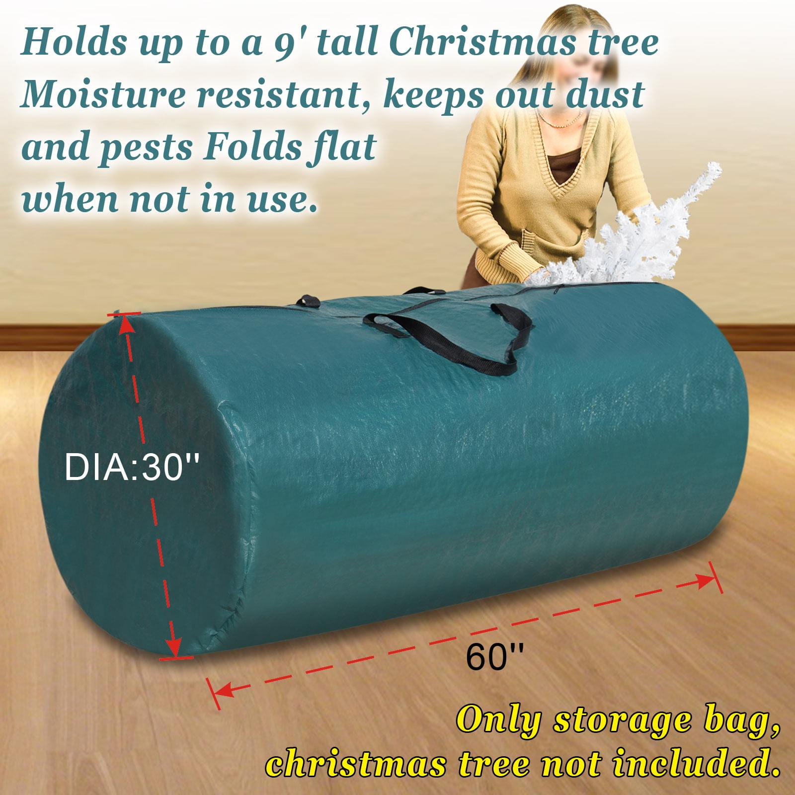 Sunrise Heavy Duty Large Artificial Christmas Tree Carry Storage Bag Holiday Clean Up to 9' (Green)
