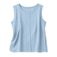thumbnail image 6 of Loose Fit Tank Tops for Women Round Neck Fashionable Summer Linen Solid Color Sleeveless with Pleats Yoga Training Top, 6 of 7