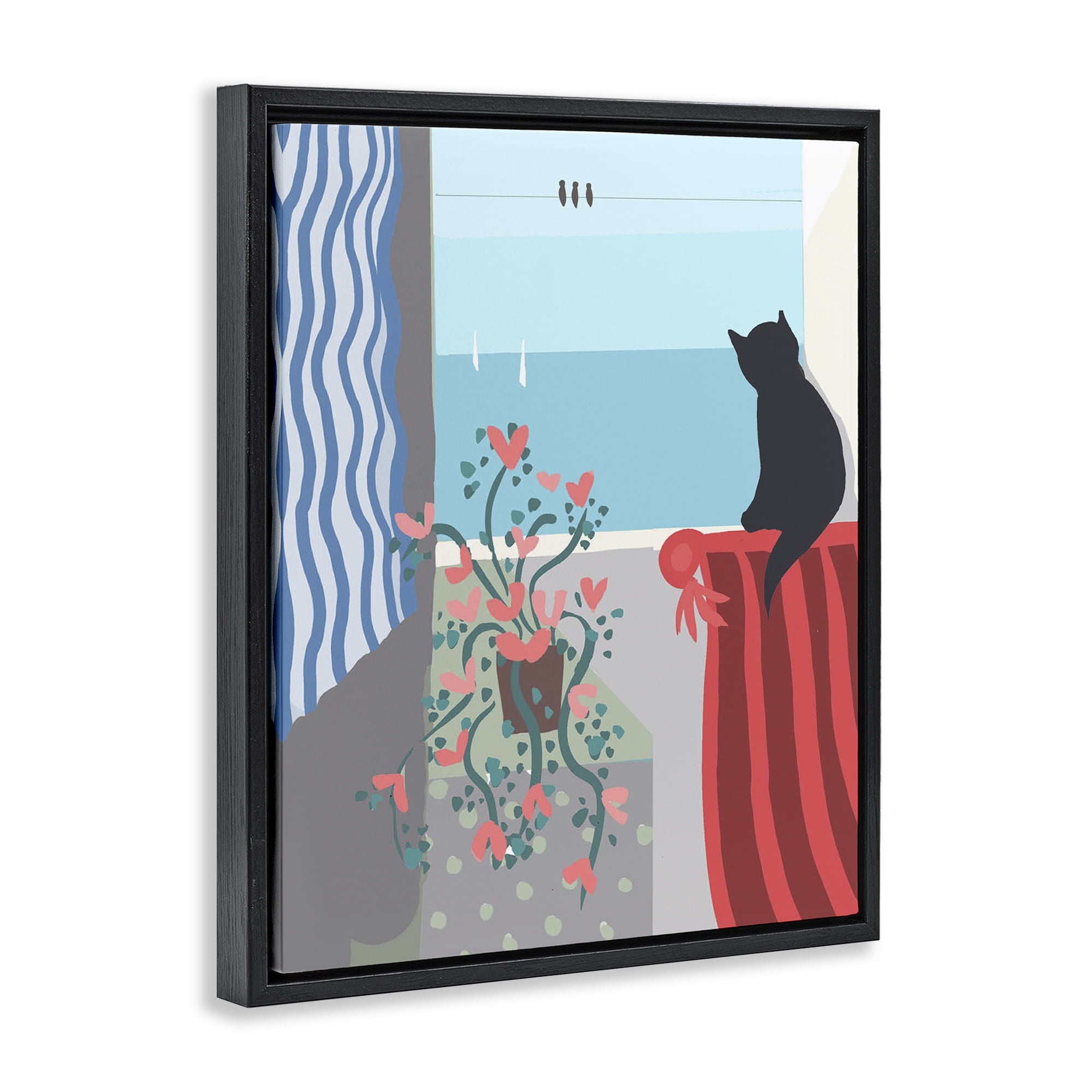 Stupell Industries Window Beach View Nautical & Beach Painting Black Floater Framed Canvas Art Print Wall Art, 17 x 21