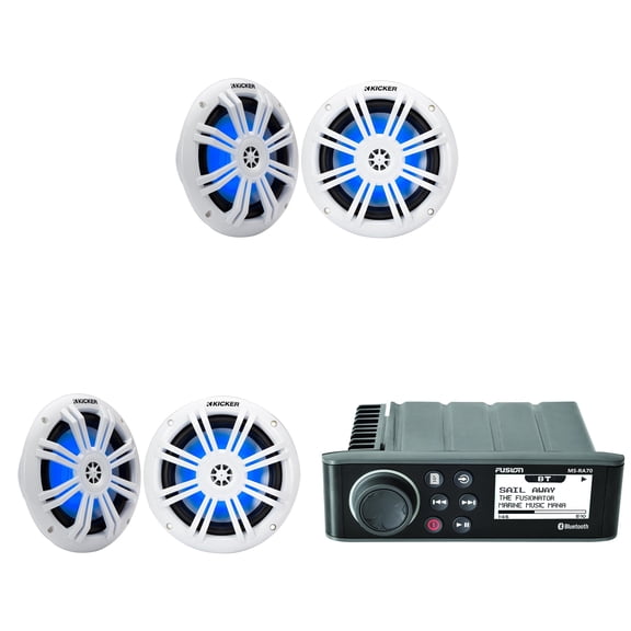 Fusion Entertainment MS-RA70 Marine Entertainment System with Bluetooth w/ ( 2 Pair )  51KM604WL KM 6.5" 4Ω LED Marine Coaxial Speakers - Pair