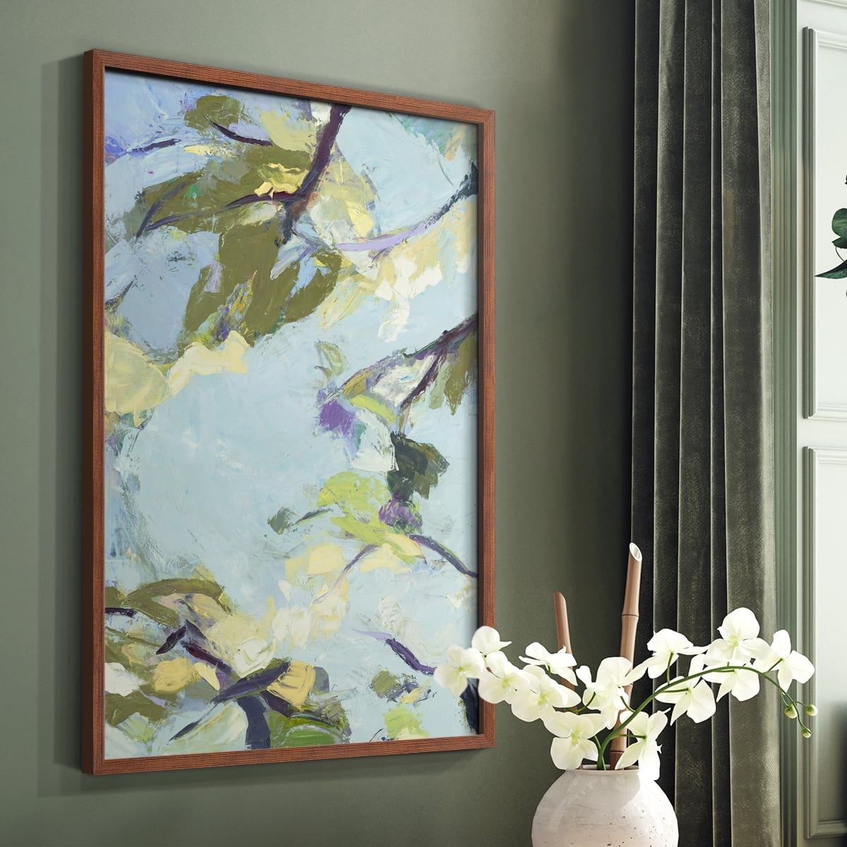 Aqua Sky Framed Print in Brown Solid Wood Framed Print No Nail Hanging