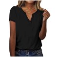 thumbnail image 2 of Blmnix Spring Womens Tops Short Sleeve Black Basic Solid V Neck Loose T-Shirts Fashion Shirts, 2 of 6
