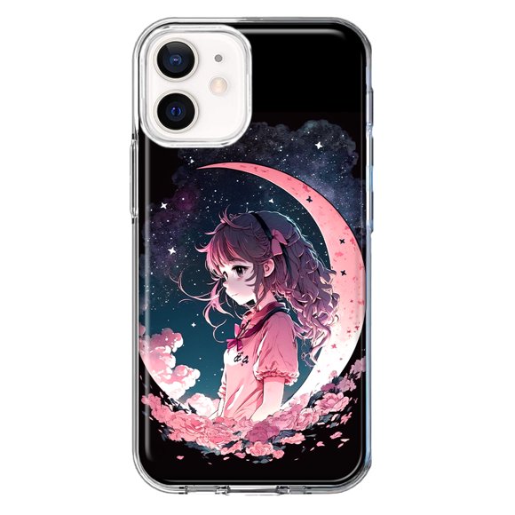 MUNDAZE Apple iPhone 11 Shockproof Clear Hybrid Protective Phone Case Kawaii Manga Pink Cherry Blossom Moon Dreaming Girl Cover