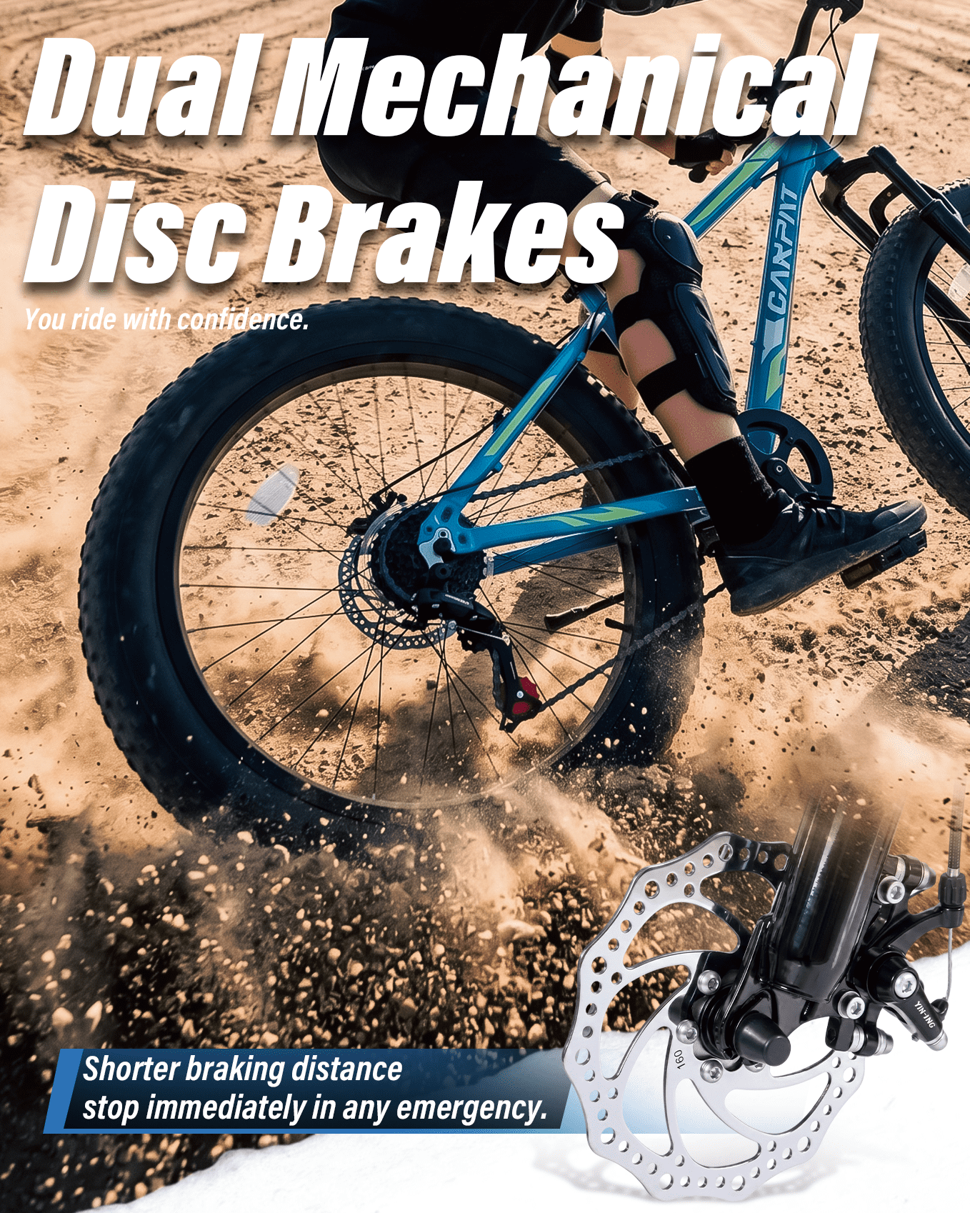 24 inch Fat Tire Mountain Bike, Outdoor Cycling Bike with 7-Speed for Boys Girls, High Carbon Steel Frame, Dual Disc Brake, Wide Tires, Suspension Fork, Anti-Slip Bikes, Blue