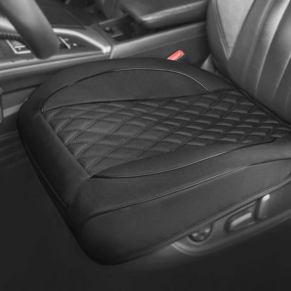 Autoking Cover Leather Front Car Seat Cover, Anti-Slip and Full Wrap Driver Car Seat Protectors with Storage Pocket, Luxury Bottom Auto Seat Cushion (Black)