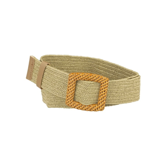 INSPIRE CHIC Womens Elastic Stretch Woven Belts Retro Waist Belts for Dresses Square Buckle Khaki