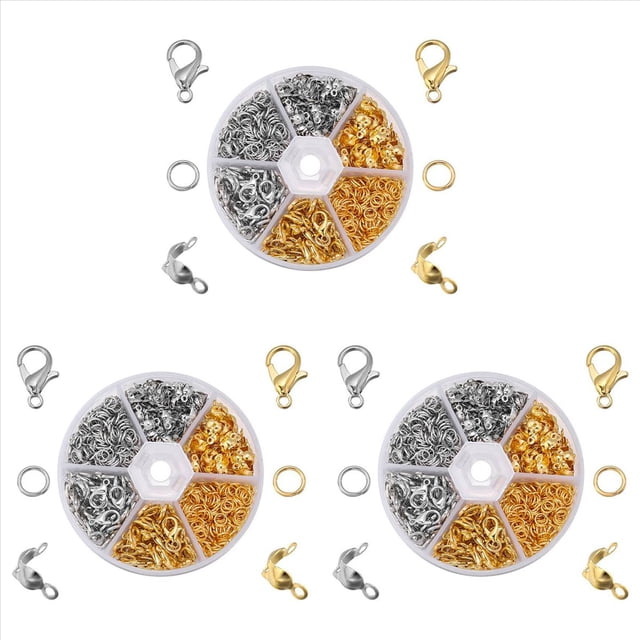 1350 Unids/Caja Kits de FabricacióN de Joyas Broche de Langosta Anillos de Salto Abiertos Caja de Cuentas de Crimpado Hecho A Mano Pulsera Collar Hallazgos