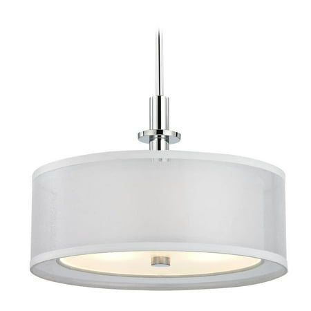 - Dolan Designs Three Light Pendant, Chrome Finish with Double Organza Fabric Shade