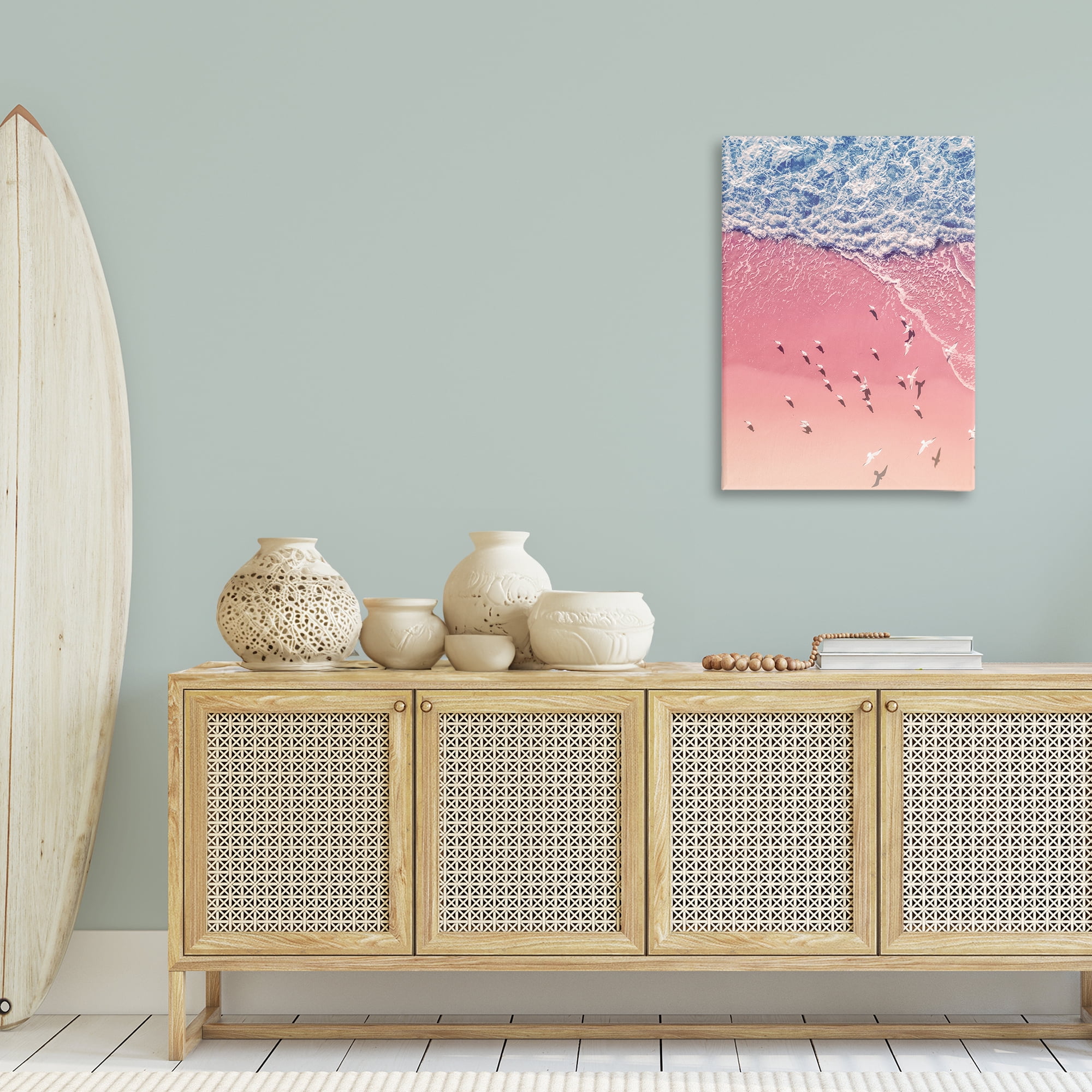 Stupell Industries Aerial Seagulls Pink Beach Landscape & Nature Photography Wrapped Canvas Art Print Wall Art, 24 x 36