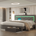 thumbnail image 3 of Fastroby King Upholstered Bed Frame with LED Headboard & Storage Drawer, No Box Spring Required, 3 of 11