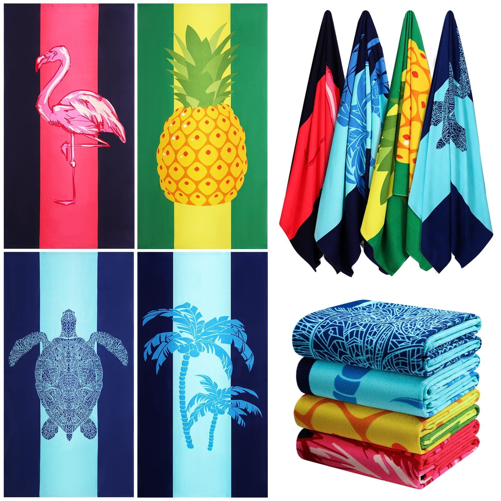 4 Pack Oversized Beach Towel Set 72"x36" Extra Large Big Microfiber Beach Towel Blanket