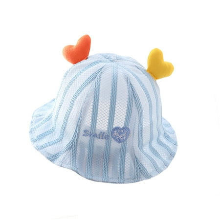 

Lamuusaa Infant Baby Summer Fisherman Hat Heart Decoration Stripe Print Mesh Breathable Visor Cap 6-18 Months