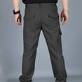 thumbnail image 4 of Fleece Lined Hiking Pants Men Drawstring Elastic Cargo Sweatpants Plus Size Wide Leg Work Outdoor Casual Trousers Pockets, 4 of 4