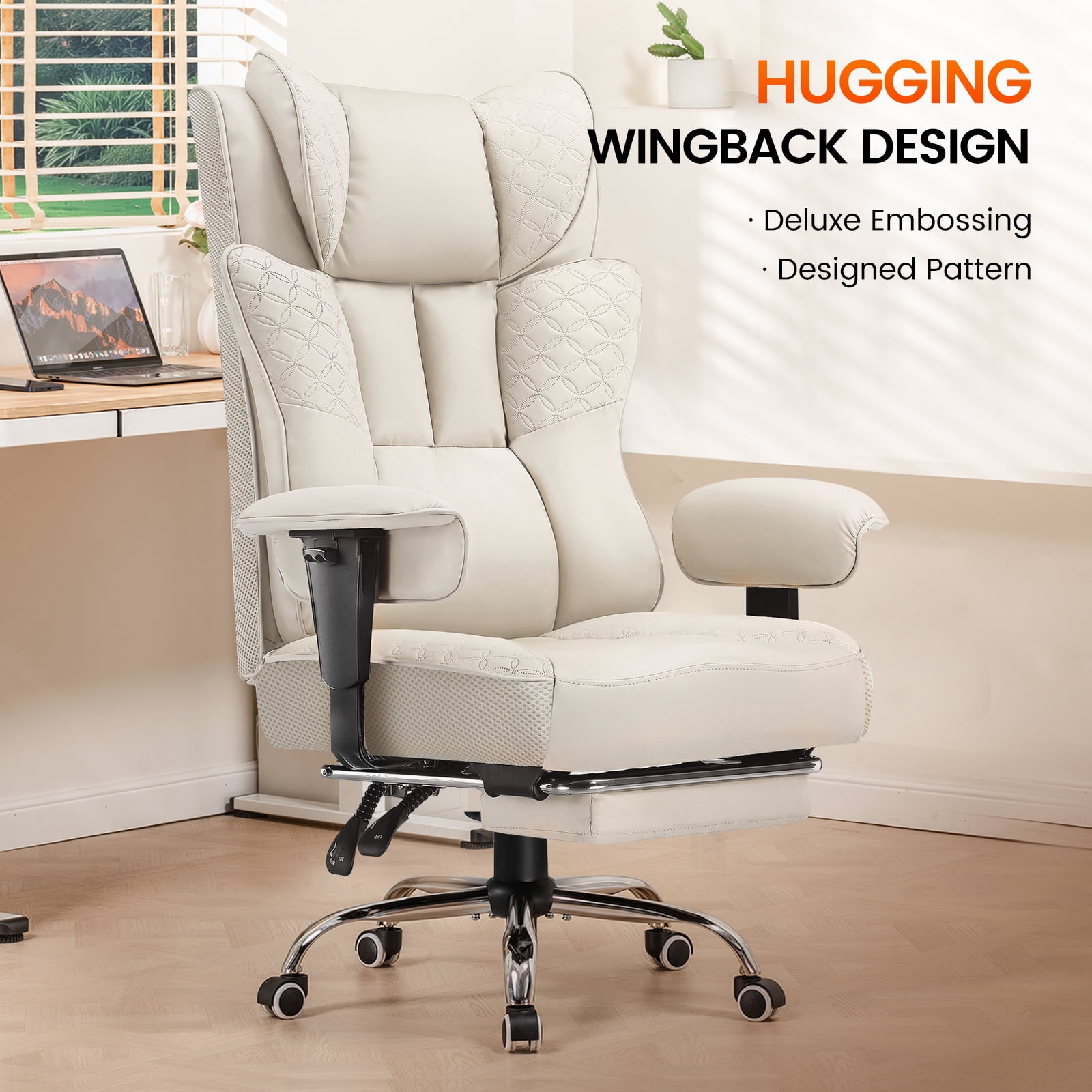 CloudRest Pro 400lbs Executive heavy duty office chair, High Back Ergonomic Computer Desk Chairwith Lumbar Back Support,Beige