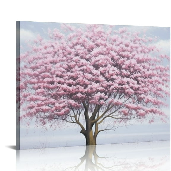 ONETECH Cherry Blossom Canvas Wall Art: Sliver Canvas Abstract Pink Flowers Cherry Blossom Tree Paintings for Wall for Girl Living Room Framed Easy to Hang