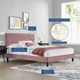 thumbnail image 2 of Platform Bed Frame, King Size, Pink, Velvet, Modern Contemporary, Bedroom Master Guest Suite Room, 2 of 9