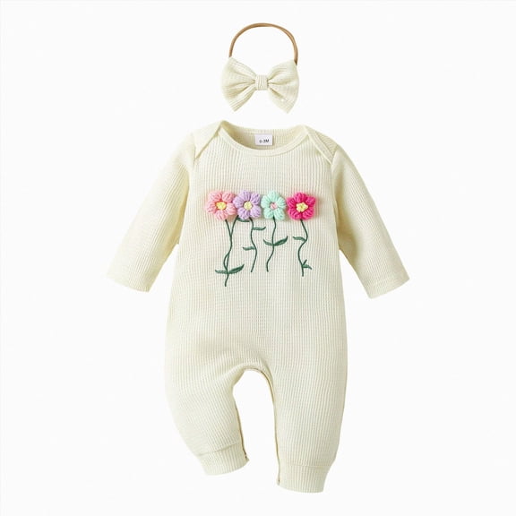 Gubotare Fall Rompers Baby Girl Long Sleeve Baby Girl Clothes Jumpsuit for Baby One-Piece Romper 0 3 6 9 12 18 Months (Beige,9-12 Months)