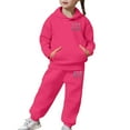 thumbnail image 4 of Big Outfits for Girls Sets Boys Long Sleeve Solid Warm Hoodie Pullover Tops Pants Kids Sweat Suit Fall Girls Clothes Hot Pink Size 8-9T, 4 of 7