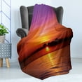 thumbnail image 4 of Ocean Soft Flannel Fleece Blanket, Romantic Sunset on the Beach Sun Rays Reflection on the Sea Colorful Sky Picture, Cozy Plush for Indoor and Outdoor Use, 50" x 70", Orange Purple, by Ambesonne, 4 of 5