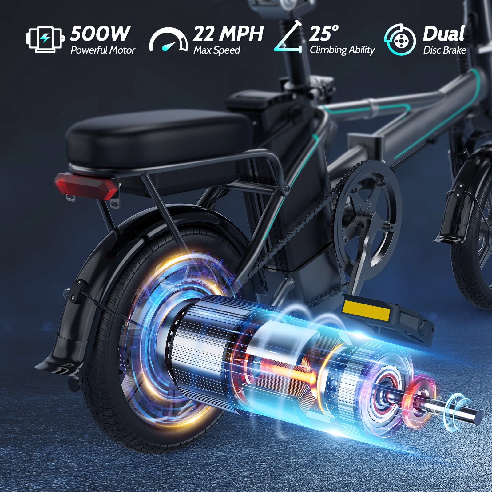 PORORO DC60 Folding Electric Bike, 14" E-Bikes for Adults, 500W Electric Commuter Bicycle 48V 10.4 Ah Removable Battery, Max Speed 20Mph, Green