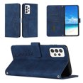 thumbnail image 1 of For Samsung Galaxy A52 Wallet Cover, PU Leather Kickstand Credit Card Pocket Slots Wrist Strap Magnetic Folio Heart Patterned Embossed Flip Cover for Samsung Galaxy A52 5G/4G, Blue, 1 of 11