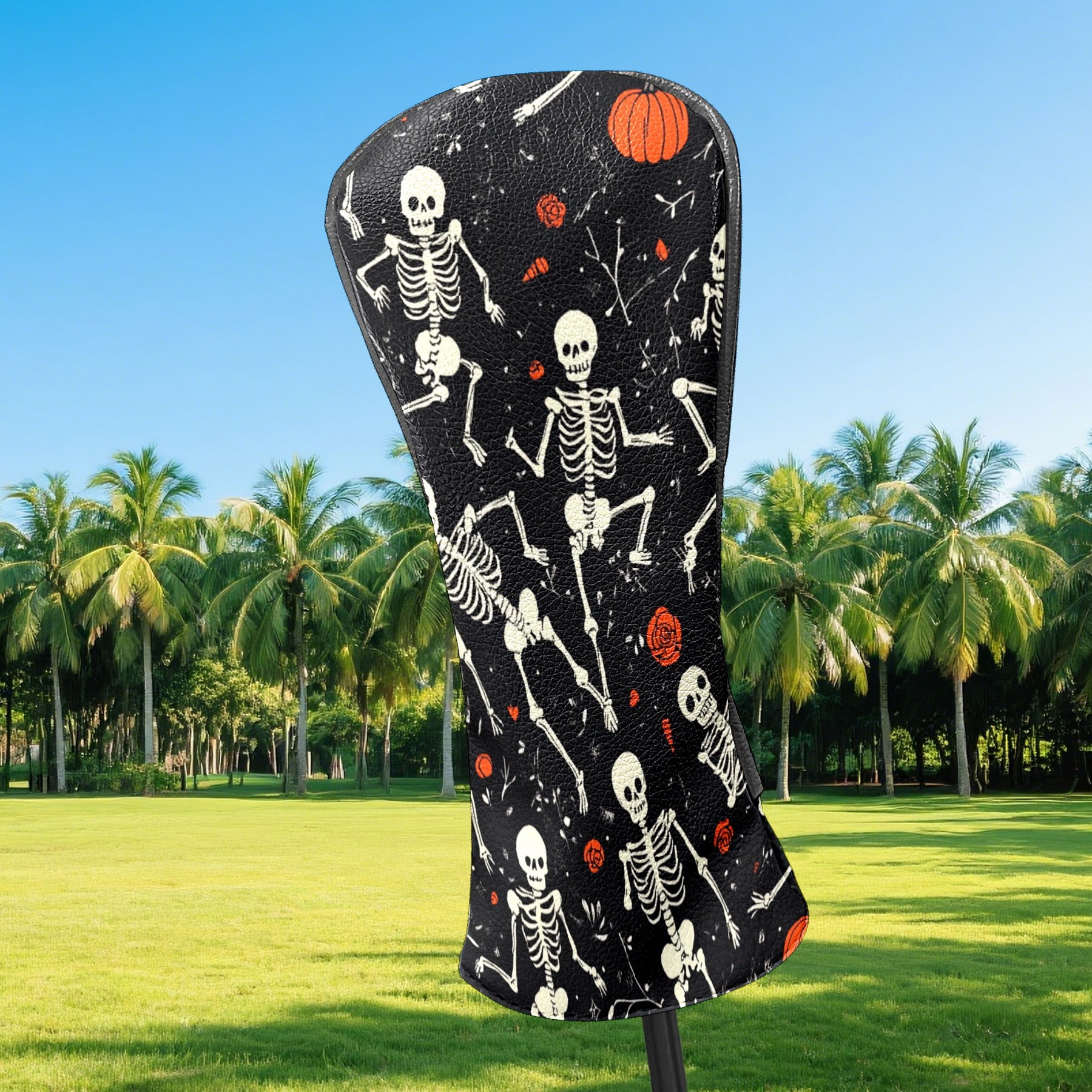 Golf Club Covers PU Leather Waterproof Head Covers for Fairway Woods Hybrids Pumpkin Skull