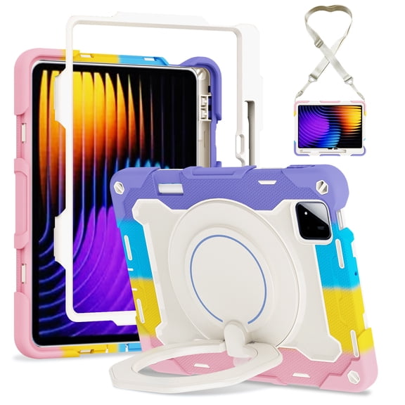 FJLBDE Case for Xiaomi Mi Pad 6/ Mi Pad 6 Pro 11 Inch 2023 with 360 Kickstand, Shoulder Strap Carrying Protective Cover, Multicolor Pink