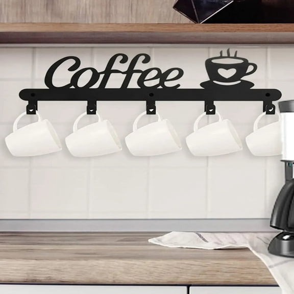 Metal Coffee Mug Rack Wall Mounted, Decorative Coffee Cup Holder with Hanging Hooks for Kitchen