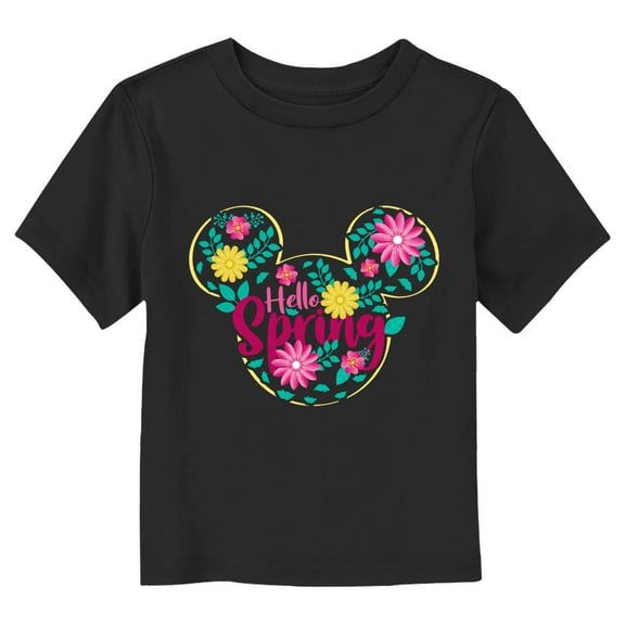 Toddler's Mickey & Friends Hello Spring Flowers Logo Graphic Tee Black 2T