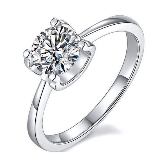1 Carat Round Cut Moissanite Engagement Ring - Classic - Diamond Solitaire Ring - Wedding Ring - 18k White Gold Over Silver