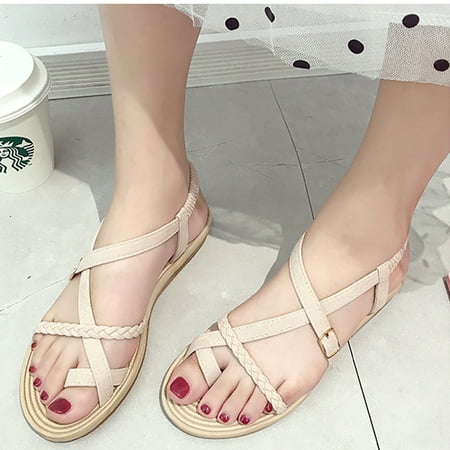 

Fidelma Women s sandals Women s Sandals Flat Female Sandals Belt Buckle Sandals Casual Roman Sandals Beige-36