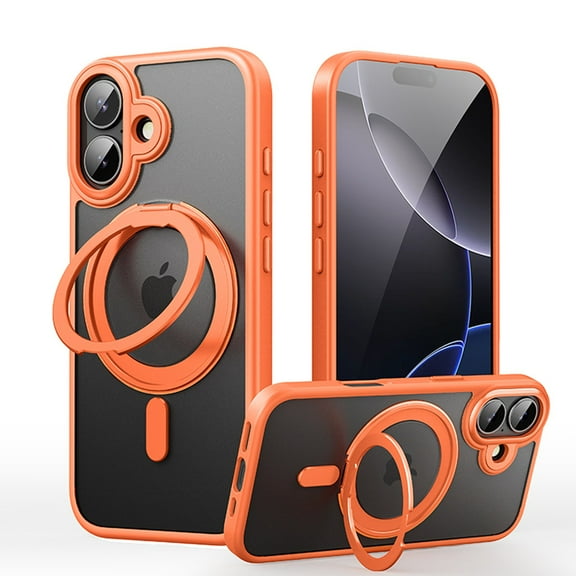 ELEHOLD Case for For iPhone 17 Magnetic Clear 360° Ring Stand Case Rugged Cover, MagSafe Compatible, Military Standard Protection,Orange